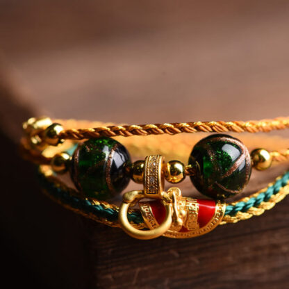 Tibetan Handmade Rope Liuli Glass Bead Braided Multilayered Healing Bracelet - 图片 6