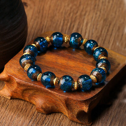 Gold Swallowing Beast Family Charm Liuli Glass Bead Fortune Bracelet - 图片 17