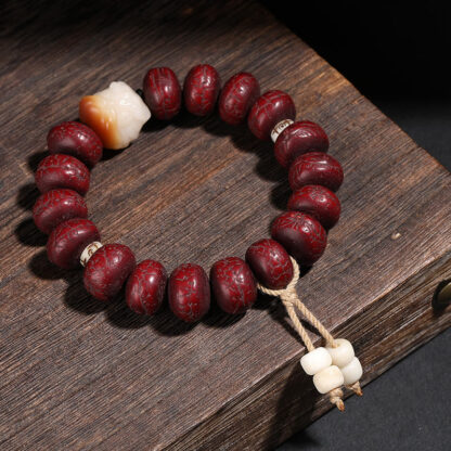 Tibet Bodhi Seed Dzi Bead Dancing Lion Luck Bracelet Wrist Mala - 图片 9
