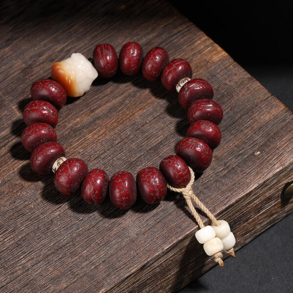 Tibet Bodhi Seed Dzi Bead Dancing Lion Luck Bracelet Wrist Mala - 图片 9