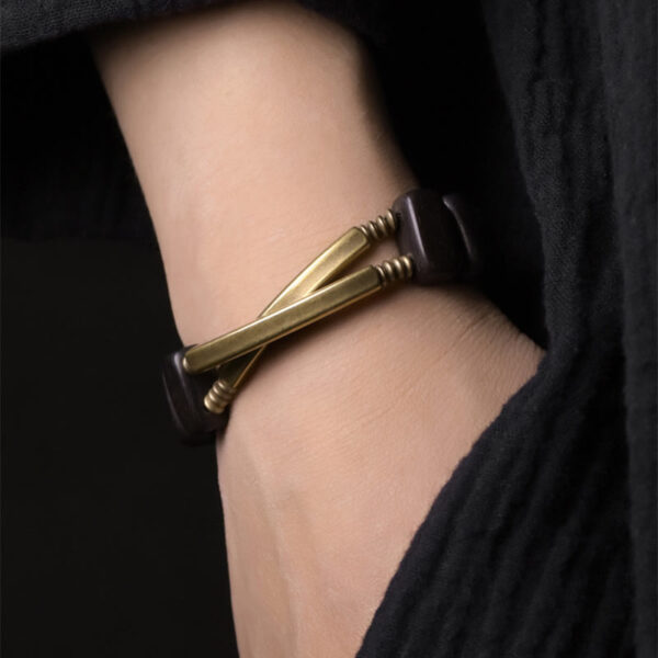 Buddha Stones Tibetan Ebony Wood Copper Balance Double Layer Bracelet - 图片 4