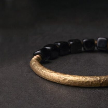 Buddha Stones Black Obsidian Crystal Copper Strength Couple Bracelet - 图片 5