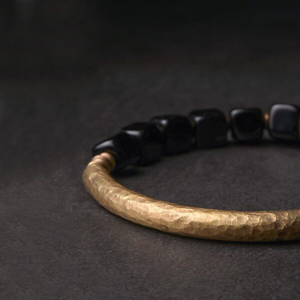 Buddha Stones Black Obsidian Crystal Copper Strength Couple Bracelet - 图片 5