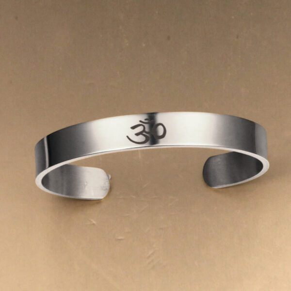 Buddha Stones Tibetan OM Symbol Mindfulness Cuff Bracelet Bangle - 图片 5