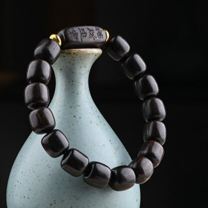 Tibetan Ebony Wood Barrel Beads Lucky And Treasure Balance Bracelet - 图片 11
