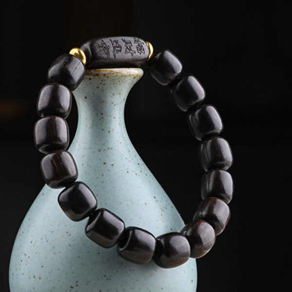 Tibetan Ebony Wood Barrel Beads Lucky And Treasure Balance Bracelet - 图片 11