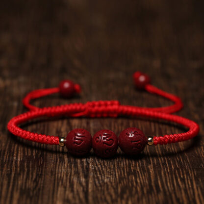 Handmade Cinnabar Om Mani Padme Hum Engraved Beads Blessing Braided Bracelet - 图片 5