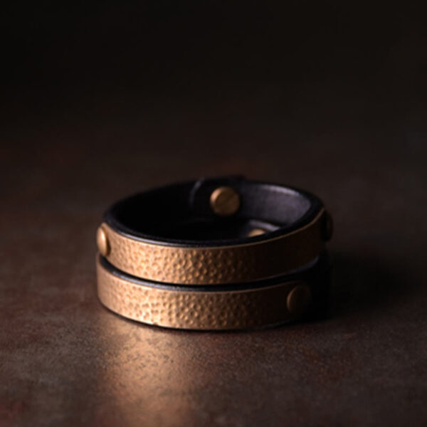 Vintage Handmade Texture Copper Brass Leather Wealth Bracelet Bangle - 图片 18