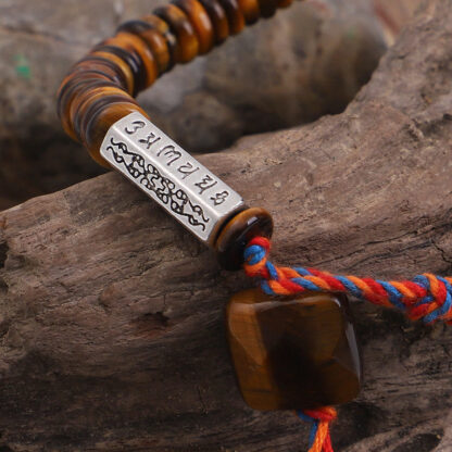 Buddha Stones Tibetan Tiger Eye Om Mani Padme Hum Protection Power Bracelet - 图片 4