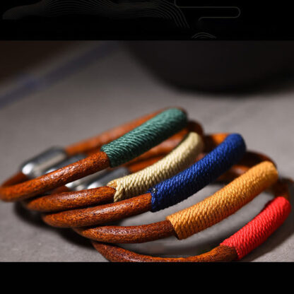 Tibetan Leather Handmade Five Elements Luck Braid String Buckle Bracelet - 图片 16
