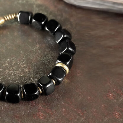 Buddha Stones Black Obsidian Crystal Copper Strength Couple Bracelet - 图片 4
