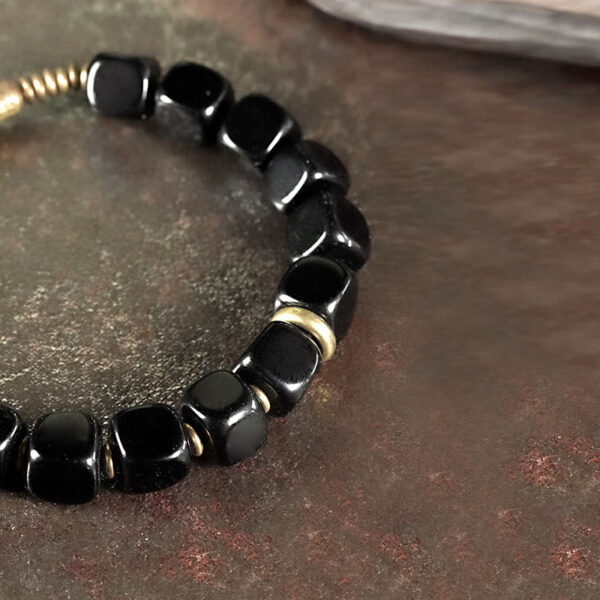 Buddha Stones Black Obsidian Crystal Copper Strength Couple Bracelet - 图片 4