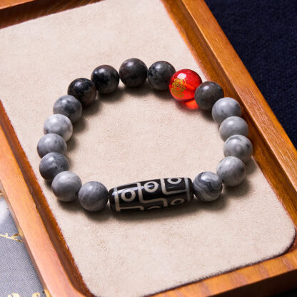 Tibetan Nine-Eye Dzi Bead Picasso Jasper Positive Bracelet - 图片 5