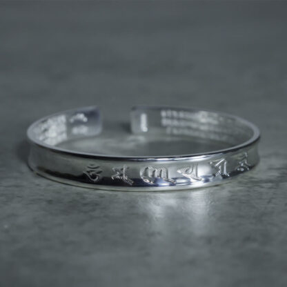 Buddha Stones Tibetan Mantra White Copper Bracelet - 图片 7