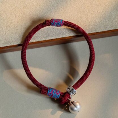925 Sterling Silver Tibetan Handmade Om Mani Padme Hum Persimmon Charm Luck Protection Braided Bracelet - 图片 6