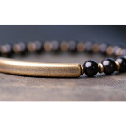 Buddha Stones Red Jasper Moss Agate Black Obsidian Crystal Copper Peace Couple Bracelet - 图片 25