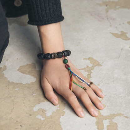 Tibet Ebony Wood Copper Peace Tassel Wrist Mala Bracelet - 图片 11