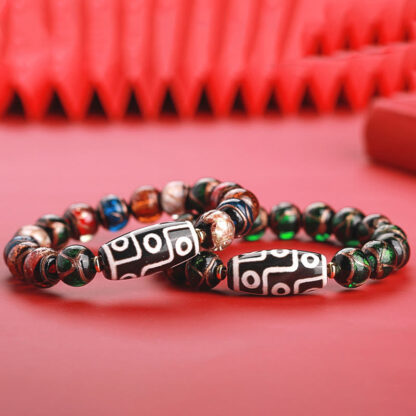 Tibetan Nine-Eye Dzi Bead Three-eyed Dzi Bead Liuli Glass Bead Wealth Bracelet - 图片 2