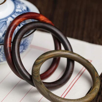 Buddha Stones Tibetan Small Leaf Red Sandalwood Ebony Green Sandalwood Protection Bracelet Bangle - 图片 2