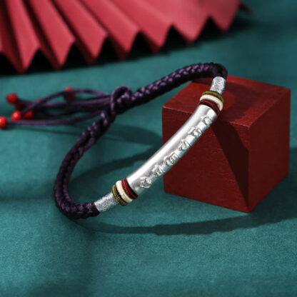 Buddha Stones 999 Sterling Silver Om Mani Padme Hum Protection Strength String Bracelet - 图片 18
