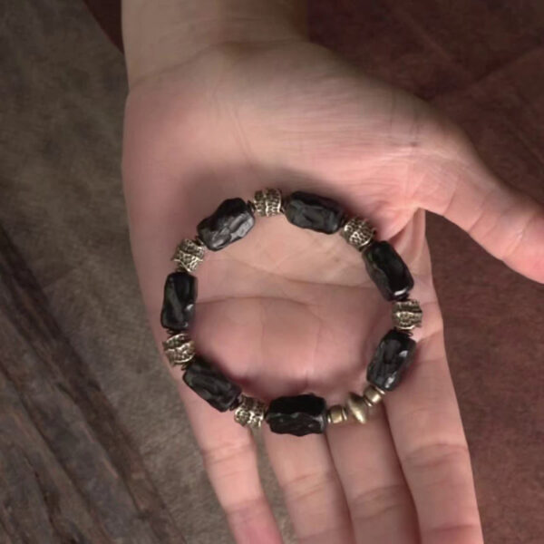 Buddha Stones Tibetan Ebony Wood Copper Calm Peace Bracelet - 图片 9