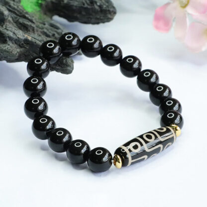 Tibetan Nine-Eye Dzi Bead Black Onyx Power Bracelet - 图片 3