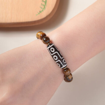 Tibetan Tiger Eye Tourmaline Nine-Eye Dzi Bead Protection Bracelet - 图片 5