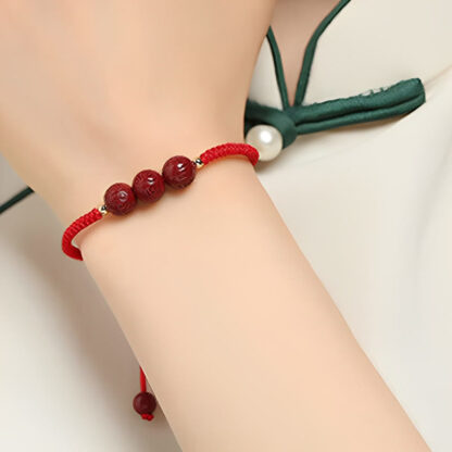 Handmade Cinnabar Om Mani Padme Hum Engraved Beads Blessing Braided Bracelet - 图片 6