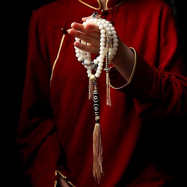 Buddha Stones Tibet 108 Mala Beads Bodhi Seed Bagua Vajra Dzi Bead Gray Agate Wealth Bracelet - 图片 12