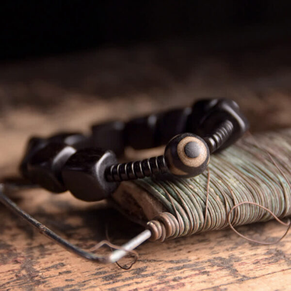 Buddha Stones Tibetan Ebony Wood Dzi Bead Strength Bracelet - 图片 6