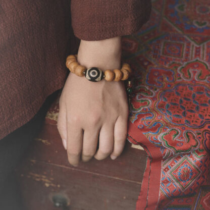 Buddha Stones Tibet Bodhi Seed Dzi Bead Peace Charm Wrist Mala Bracelet - 图片 5
