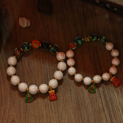 Tibetan Incense Ash Porcelain Luminous Fluorescent Liuli Glass Bead Gourd Copper Coin Charm Peace Bracelet - 图片 4
