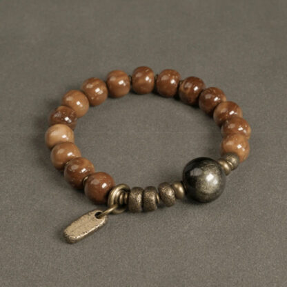 Kuka Seed Tiger Eye Gold Sheen Obsidian Copper Wealth Luck Bracelet - 图片 7