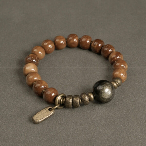 Kuka Seed Tiger Eye Gold Sheen Obsidian Copper Wealth Luck Bracelet - 图片 7