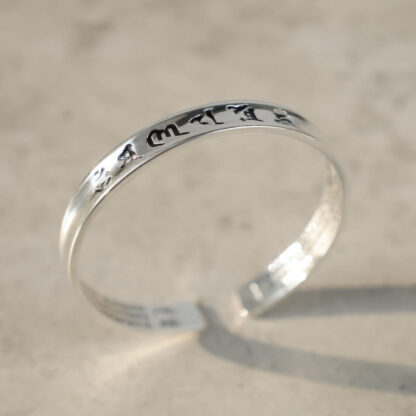 Buddha Stones Tibetan Mantra White Copper Bracelet - 图片 4