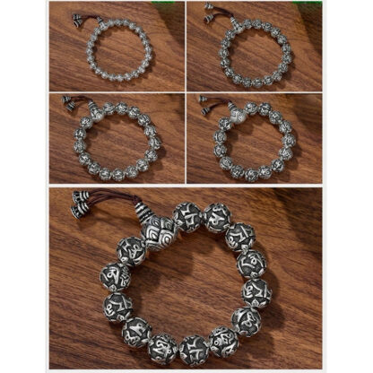 Tibetan Om Mani Padme Hum Carved Alloy Beads Amulet Bracelet - 图片 11