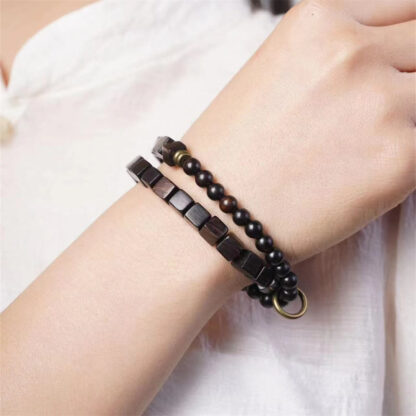 Tibet Ebony Wood Square Beads Peace Double Wrap Bracelet - 图片 6