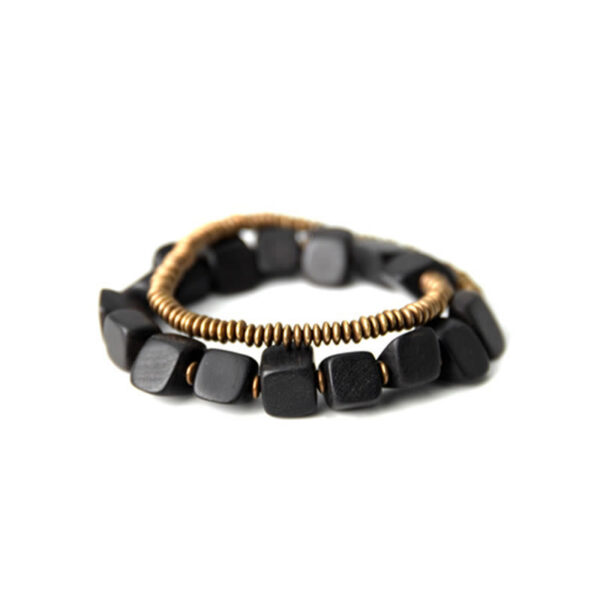 Tibetan Ebony Wood Copper Peace Double Wrap Bracelet - 图片 9