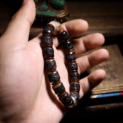 925 Sterling Silver Chinese Zodiac Natal Buddha Handmade Tibet Yak Bone Strength Bracelet - 图片 6