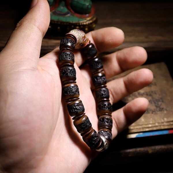 925 Sterling Silver Chinese Zodiac Natal Buddha Handmade Tibet Yak Bone Strength Bracelet - 图片 6
