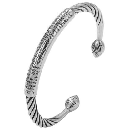 Buddha Stones Tibetan Om Mani Padme Hum Heart Sutra Purity Cuff Bracelet - 图片 11