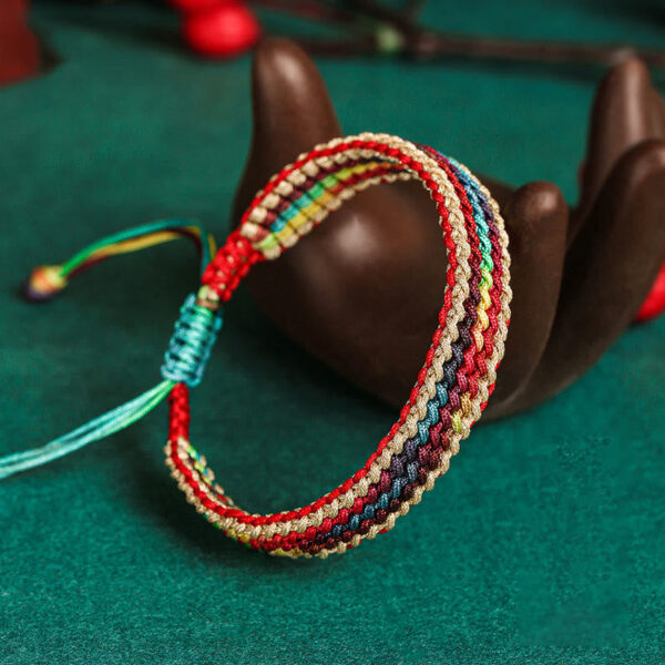 Buddha Stones Tibet Handmade Rainbow Multicolored Protection Braided String Bracelet - 图片 5