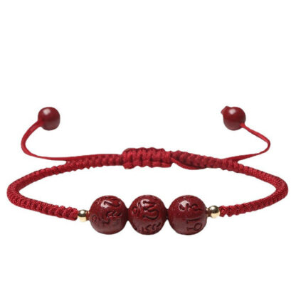 Handmade Cinnabar Om Mani Padme Hum Engraved Beads Blessing Braided Bracelet - 图片 4