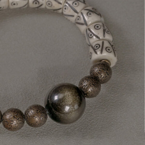 Tibetan Yak Bone Gold Sheen Obsidian Brass Bead Strength Bracelet - 图片 3
