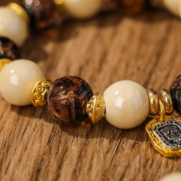 Tibetan Zakiram Goddess of Wealth Charm Liuli Glass Incense Ash Porcelain Bead Protection Bracelet - 图片 9