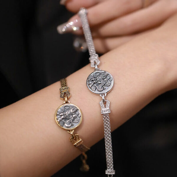 Tibetan 925 Sterling Silver Zakiram Goddess of Wealth Blessing Protection Bracelet - 图片 3
