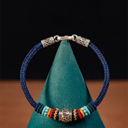 Handmade 925 Sterling Silver Tibetan Om Mani Padme Hum Purity Braided Bracelet - 图片 9