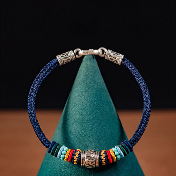 Handmade 925 Sterling Silver Tibetan Om Mani Padme Hum Purity Braided Bracelet - 图片 9