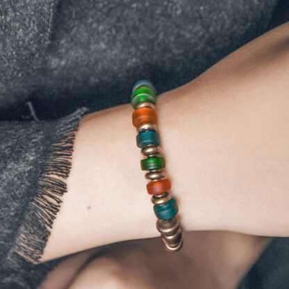 Tibetan Colorful Glass Beads Copper Wealth Bracelet - 图片 4