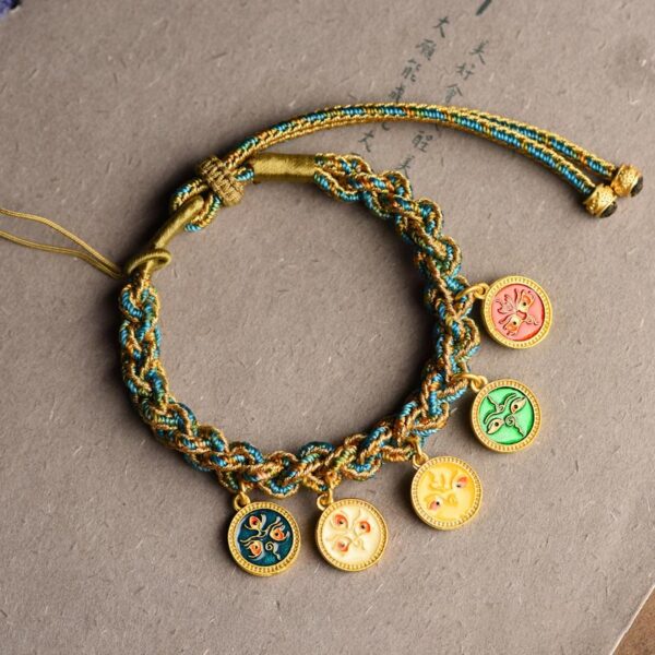 Tibetan Five God Of Wealth Luck Handcrafted Braid String Bracelet - 图片 2